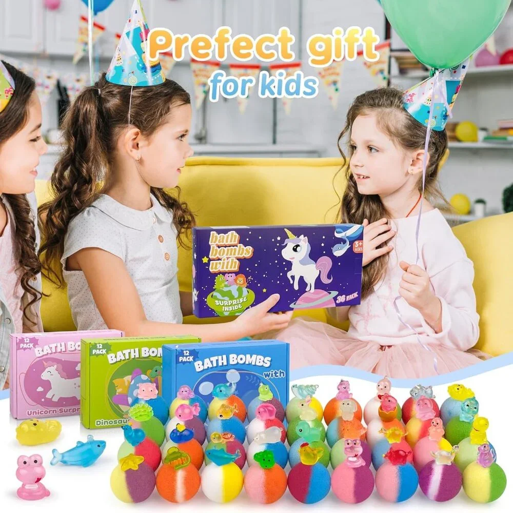 Bath Bombs for Kids with Toy Inside, 36 Pcs Bath Bombs with Glow in The Dark Din